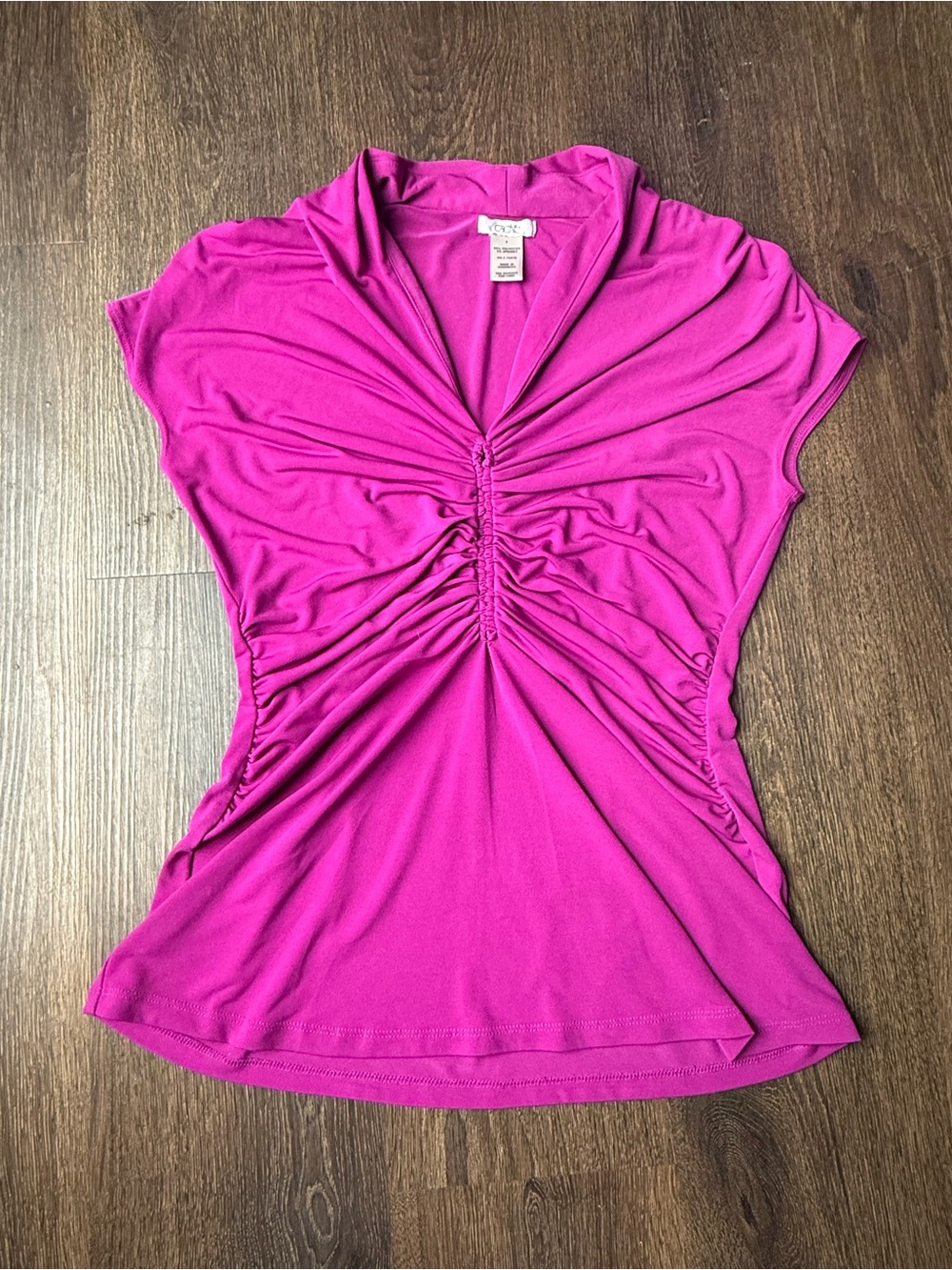 Cache Magenta Ruched V-Neck Blouse